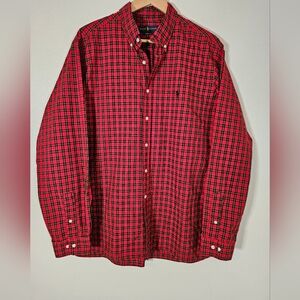 Ralph Lauren Button Down classic fit 17-34/35 men's red plaid Christmas
